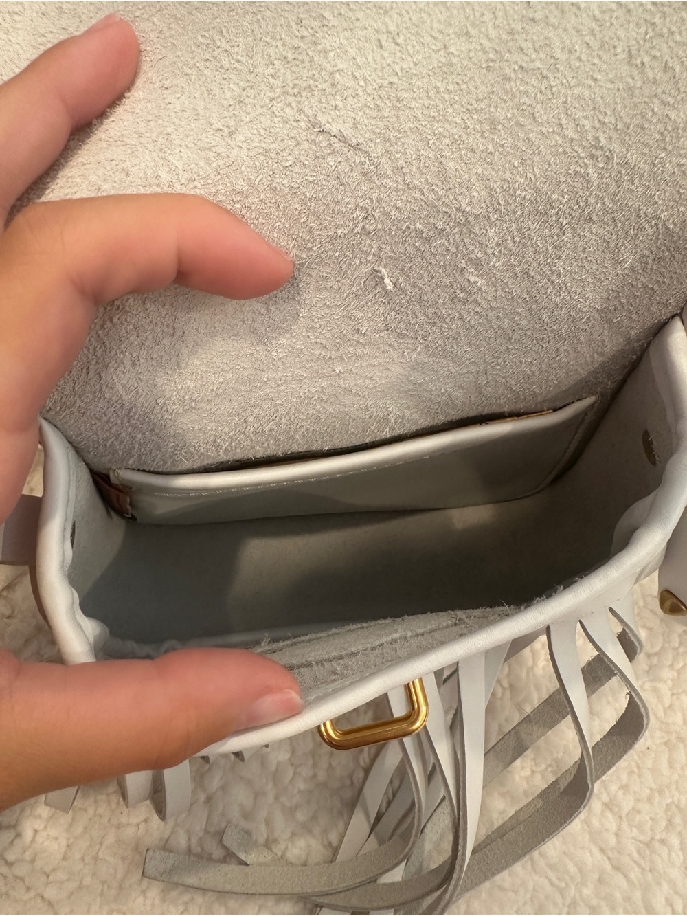 Dooney & Bourke White Leather Fringe Crossbody with Gold Hardware - Picture 3 of 4